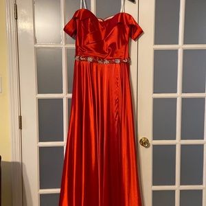 Red satin prom dress